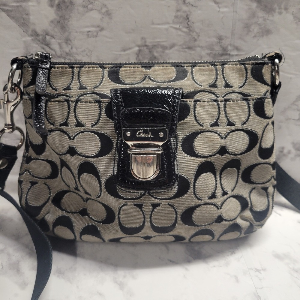 Coach Crossbody Monogram Black Gray Poppy Signature Purse - Picture 2 of 10